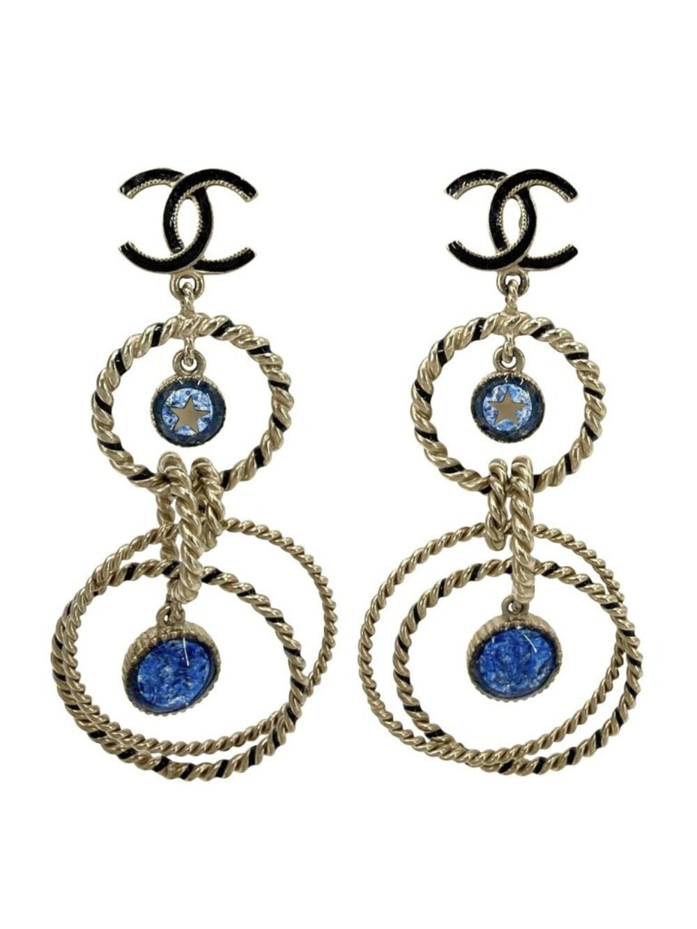 Chanel Earrings CC Logo Swing Star Blue